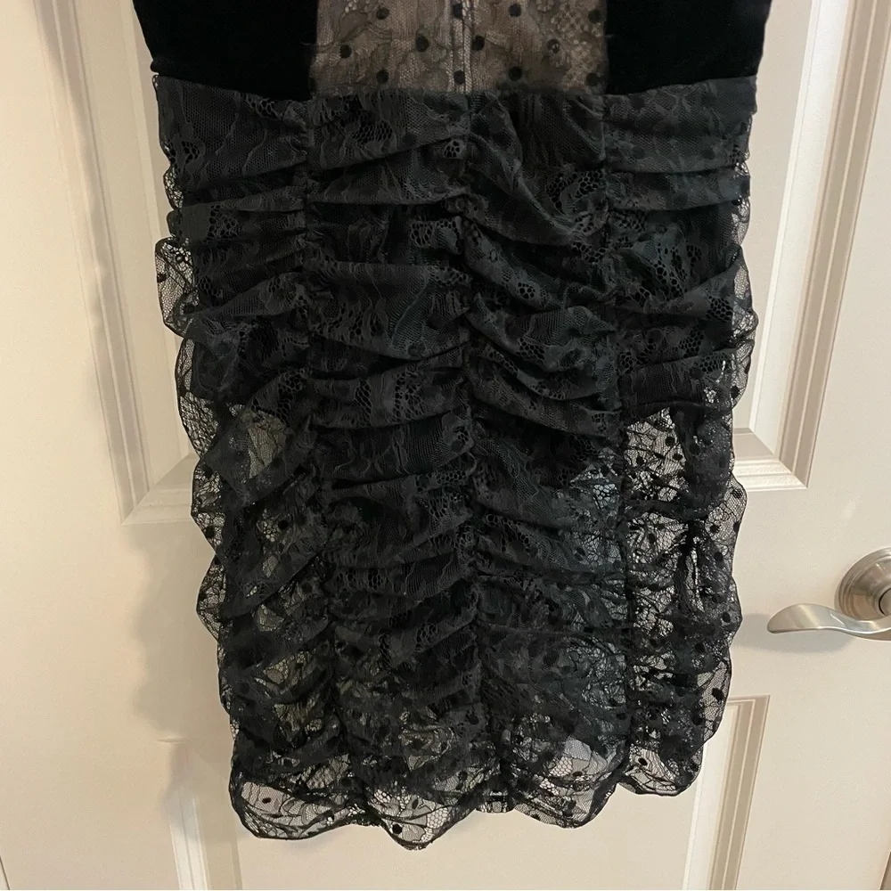 NWT For Love and Lemons Jourdan Mini Dress in Black Lace Velvet Size Small